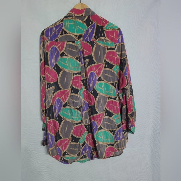 JP Collection 18/20 Vibrant Geometric Leaf Patterned Women's Shirt Vintage - Picture 4 of 5